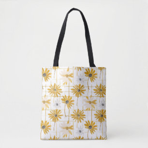 Bolsa Tote Flores amarelas e brancas - Xadrez de Ouro em difi