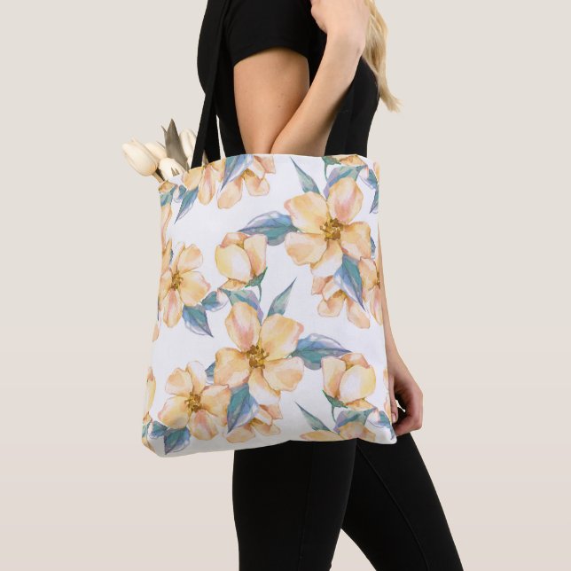 Bolsa Tote Flores amarelas. Jardim de Aquarela 2 (Close Up)