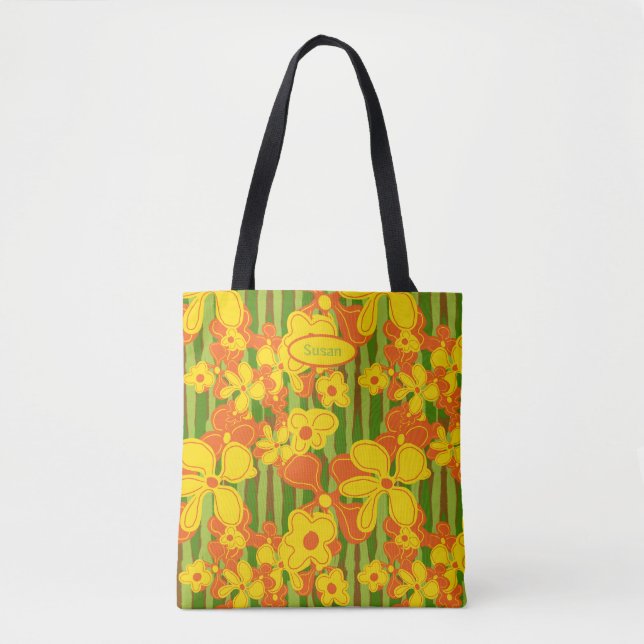 Bolsa Tote Flores Amarelas Laranja dos anos 70 (Frente)