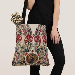 BOLSA TOTE FLORES AMARELOS AZUIS VERMELHOS E PEACOCK FÓRMICA 