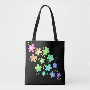 Bolsa Tote Flores Arco-Íris em Preto