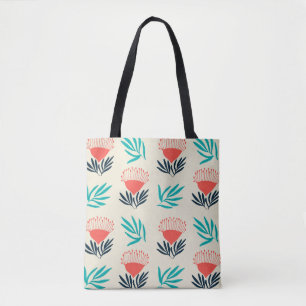 Bolsa Tote Flores australianas vermelhas, padrão de vinheta
