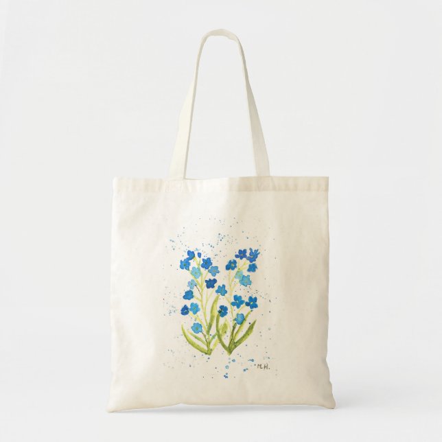 Bolsa Tote Flores azuis de não me esqueças no chá de noiva  (Frente)
