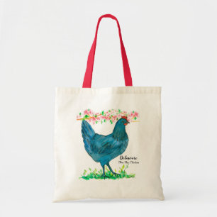 Bolsa Tote Flores azuis do pêssego da galinha da galinha