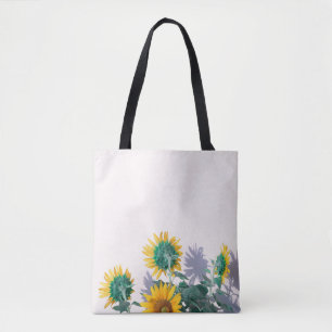 Bolsa Tote Flores azuis e amarelas na parede branca