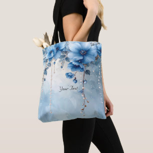 Bolsa Tote Flores Azuis e Pérolas