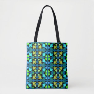 Bolsa Tote flores azuis e verdes