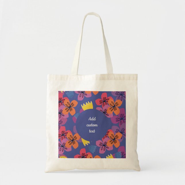 Bolsa Tote Flores azuis personalizadas coloridas (Frente)