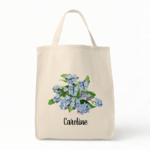 Flores Azuis Vintage - Tote Bag de Nome Personaliz