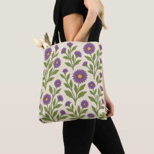 Bolsa Tote Flores Bege e Roxo
