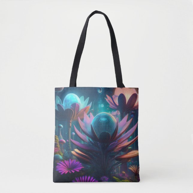 Bolsa Tote Flores Bioluminescentes de Alienígenas Vibrantes (Frente)