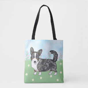 Bolsa Tote Flores Blue Merle Cardigan Welsh Corgi
