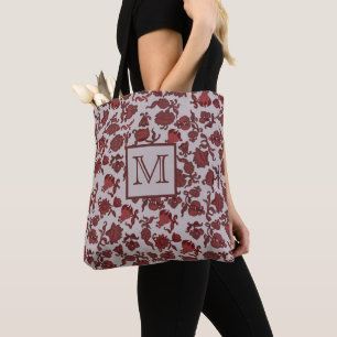 Bolsa Tote Flores Boêmia Chic Boho Red Cinza Monografias
