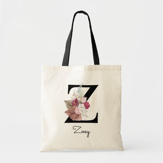 Bolsa Tote Flores Boho com Monograma Inicial Z (Frente)