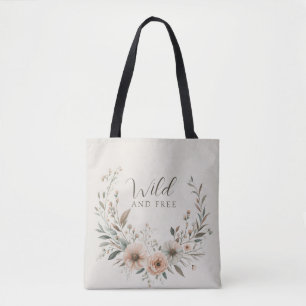 Bolsa Tote Flores Boho Minimalistas em Marfim e Bege Rosado