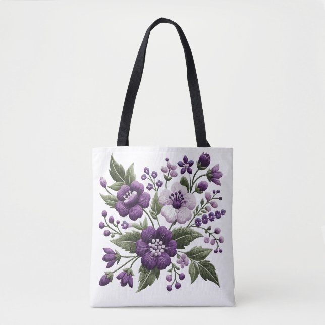 Bolsa Tote Flores bonito Roxas e Brancas (Frente)