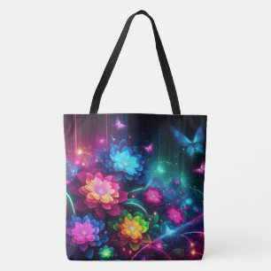 Bolsa Tote Flores/borboletas néon brilhantes e coloridas
