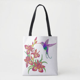 Bolsa Tote Flores bordadas do colibri e da íris