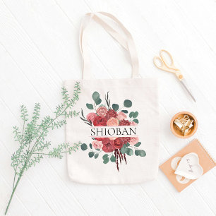 Bolsa Tote Flores Bordeaux Damas de Honra Nome Personalizado