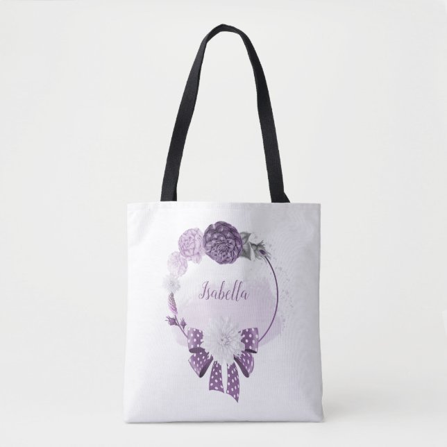 Bolsa Tote flores botânicas roxas românticas (Frente)