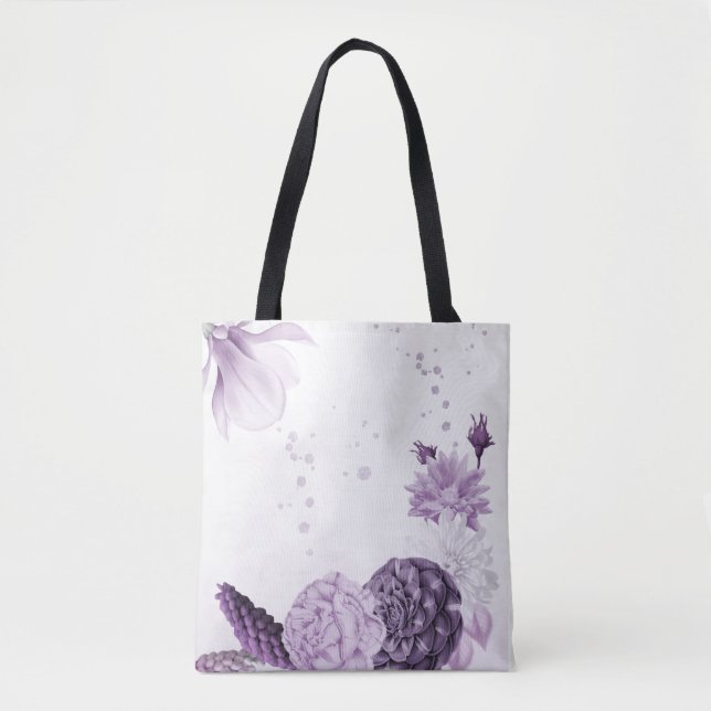 Bolsa Tote flores botânicas roxas românticas (Frente)