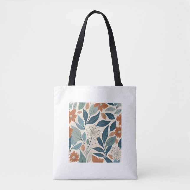 Bolsa Tote Flores Botânicos Modernos – Terracota e Azul (Frente)