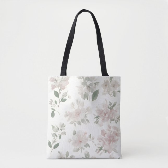 Bolsa Tote Flores Brancas bonito Neutras Preguiçosas Florais  (Frente)