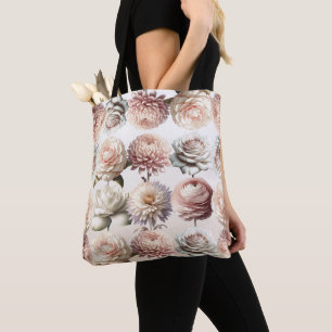Bolsa Tote Flores Brancas Cremosas Rosa Pêssego Casamento Flo