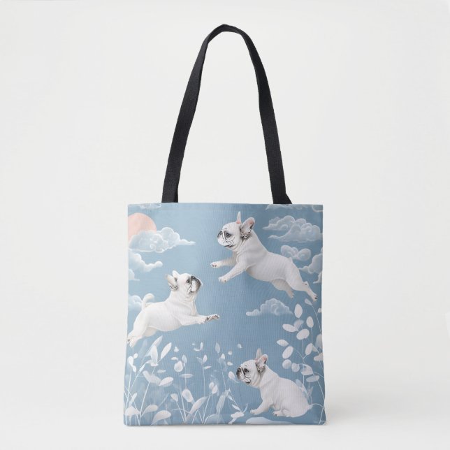 Bolsa Tote Flores Brancas de Pastel Colorido Francês (Frente)