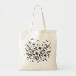 Bolsa Tote Flores brancas e pretas