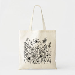 Bolsa Tote Flores brancas e pretas