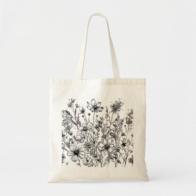 Bolsa Tote Flores brancas e pretas (Frente)