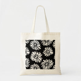 Bolsa Tote Flores brancas e pretas, de cor azul