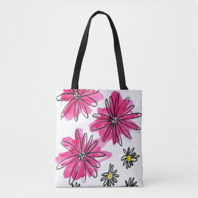 Bolsa Tote Flores Brancas e Rosa Quiméricas (Frente)