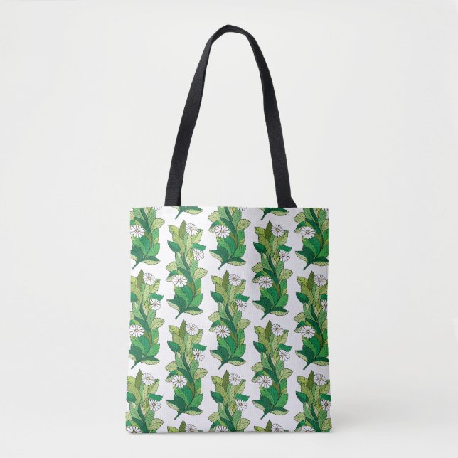 Bolsa Tote Flores brancas elegantes de padrão floral camomila (Frente)
