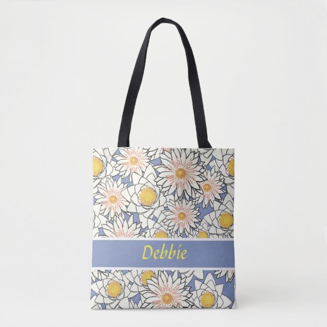 Bolsa Tote Flores brancas em azul (Frente)