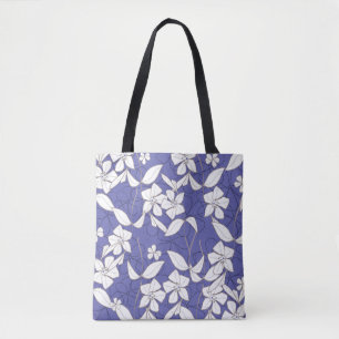 Bolsa Tote Flores brancas em Periwinkle