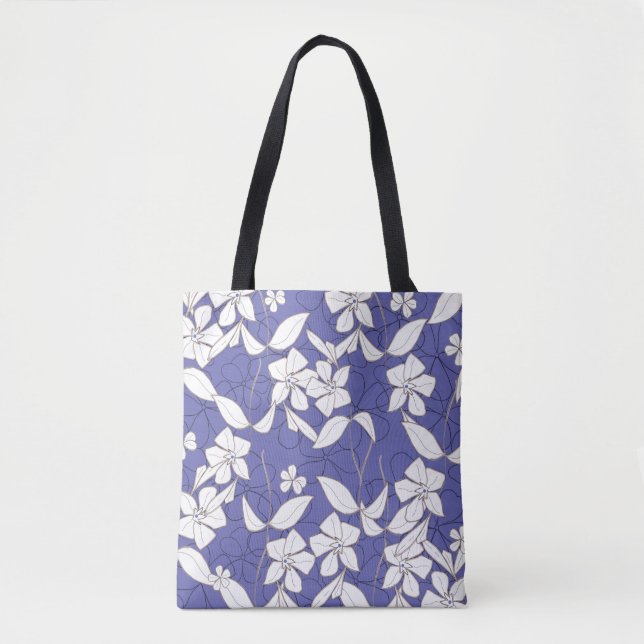 Bolsa Tote Flores brancas em Periwinkle (Frente)