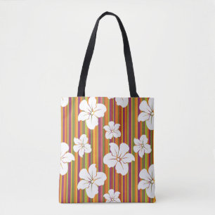 Bolsa Tote Flores brancas em um fundo listrado