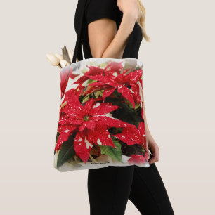 Bolsa Tote Flores Brancas Festivas Poinsettia Floral