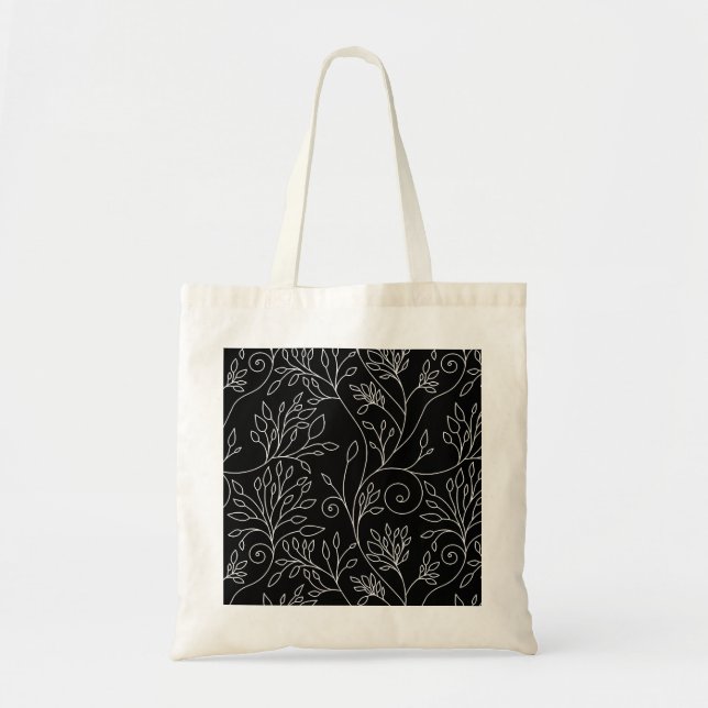 Bolsa Tote Flores brancas na moda preto Bag (Frente)