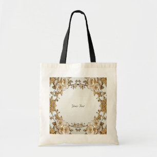 Bolsa Tote Flores Brancas Ornamentadas Douradas