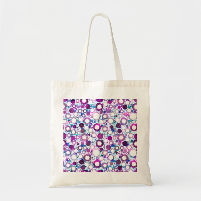 Bolsa Tote Flores brancas, padrões de sóis (Frente)