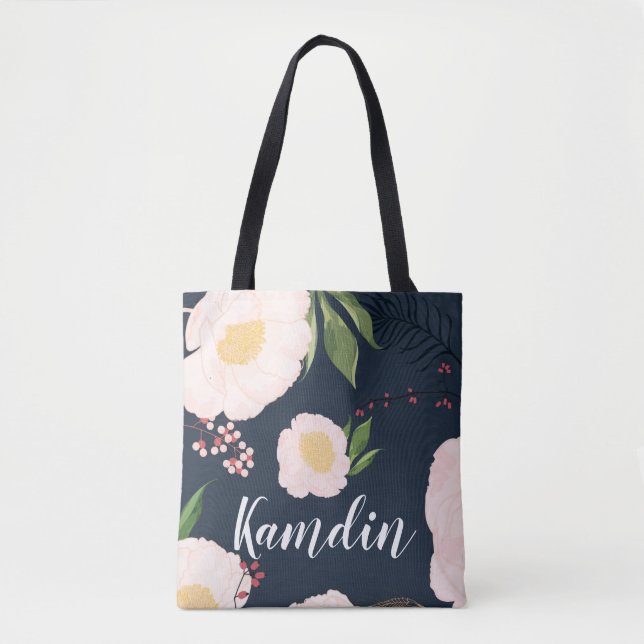 Bolsa Tote Flores Brancas Personalizadas da Banheira de Totas (Frente)