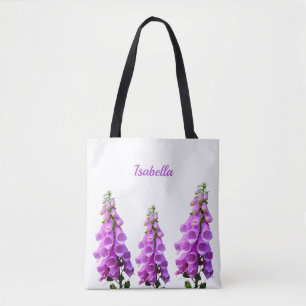 Bolsa Tote Flores brancas roxas florais monograma cor-de-rosa