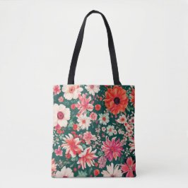 Bolsa Tote Flores Brancas Vibrantes, Vermelhas Rosa e Delicad