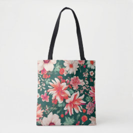 Bolsa Tote Flores Brancas Vibrantes, Vermelhas Rosa e Delicad