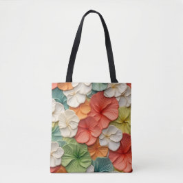 BOLSA TOTE FLORES BRANCOS AMARELOS DE LARANJA VERDE