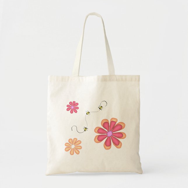 Bolsa Tote Flores Brilhantes e Abelhas (Frente)