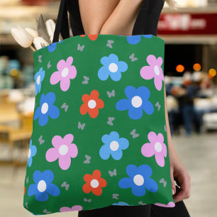Bolsa Tote Flores Brilhantes e Borboletas
